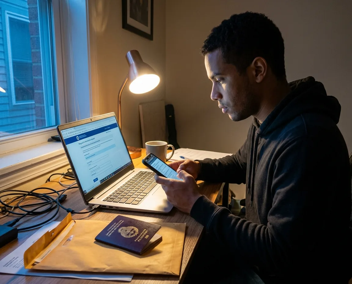 Persona usando un portátil para pedir un certificado oficial en línea